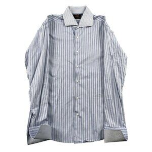 Steven Land Dress Shirt Mens 15.5 34 35 Trim Fit Blue White Formal‎ Preppy